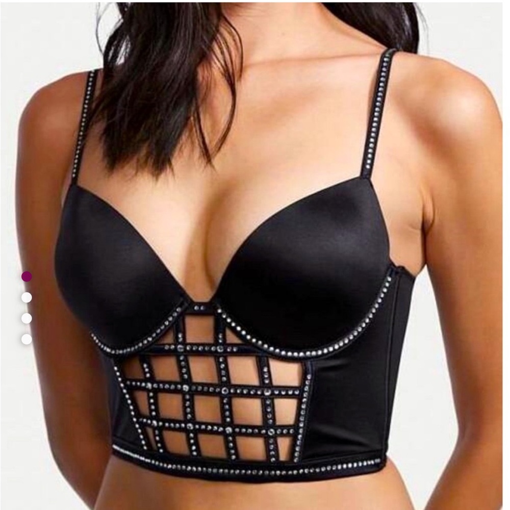Victoria’s Secret Very Sexy Black Swarovski Long Line Push-Up Bra Bustier 32DD